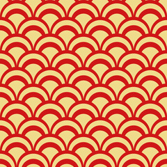 Fish scale abstract geometric seamless pattern. Colorful art deco style nostalgic retro background. Classic Asian fashion print with arcs for fabric, paper