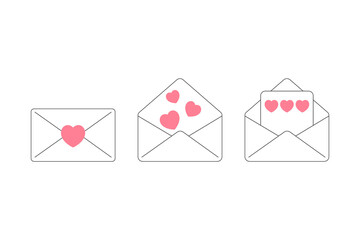 Valentine romantic Letter vector illustration isolated. Envelope line art picture. Black and white message icon with hearts