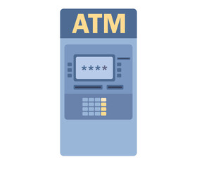 ATM machine icon. Payment, withdrawing money, credit card, cash, banking concept. Vector flat illustration