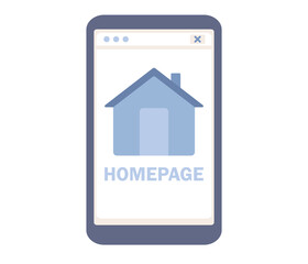 Homepage icon on smartphone. Website or app homepage development, optimization, setup. Vector flat illustration
