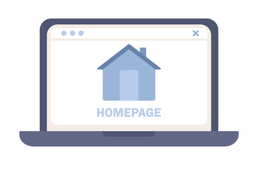 Homepage icon on laptop. Website homepage development, optimization, setup. Vector flat illustration
