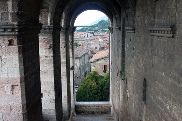The arches of the medieval buildings in the center of Gubbio in Umbria