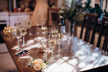 glasses of champagne at a wedding festive buffet