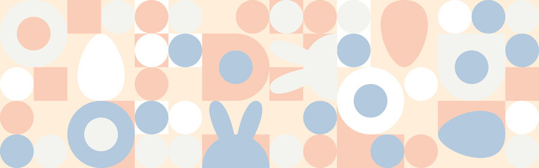 Cover templates for the Spring holiday Easter with a texture of circles and squares. Mosaic with geometric shapes in the style of a Scandinavian pattern, color trend background with eggs.