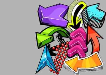 Background with abstract graffiti arrows. Cartoon teenage creative image.