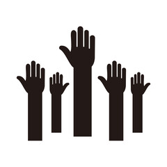 Raised hands vector poster on white background	