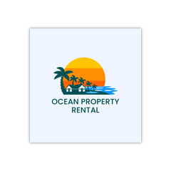 Ocean property rental logo. Beach, Palm. Summer