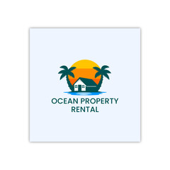 Ocean property rental logo. Beach, Palm. Summer