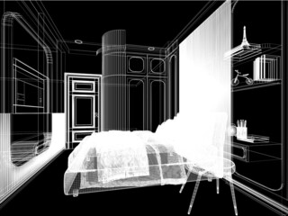 sketch design of interior bedroom,3d rendering