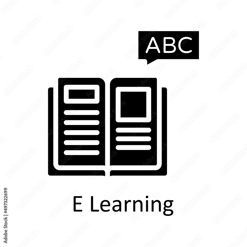Poster e learning vector solid icon design illustration. educational technology symbol on white background 