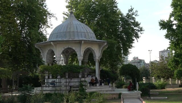 Adana, Turkey - 18th of June 2021: 4K At the Sabancı Merkez Camii - Abdest ablution building near the Sabanci mosque in Adana
