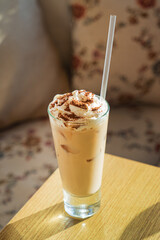 Iced Coffee On A Wood Table.