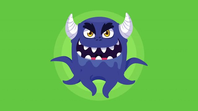 blue comic monster character animation
