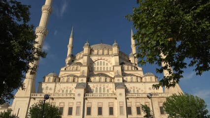 Adana, Turkey - 18th of June 2021: 4K Majesty of the Sabancı Merkez Camii mosque in Adana
