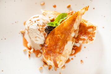 strudel with apple and ice cream
