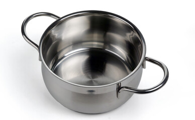 Stainless steel pan without lid. Isolated on a white background...