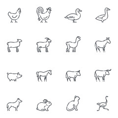 Vector livestock line icon set isolated on transparent background.