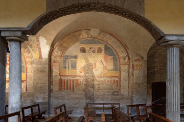 Fototapeta na wymiar Ancient fresco inside the basilica of San Saba in Rome.