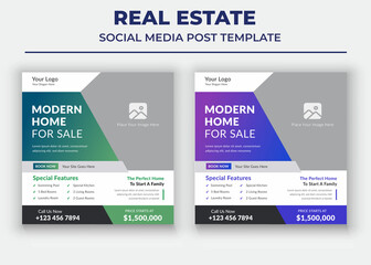 Modern Home For Sale poster, Real Estate Social Media Template