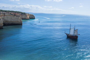 Portuguese Pirate Ship Sailing around Benagil Cave