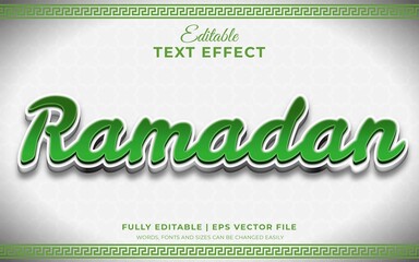 Ramadan 3d editable text effect with green color theme in white background