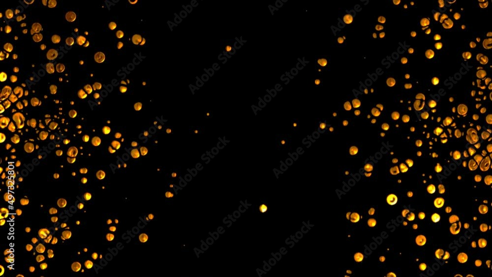 Poster animated dot intro without background. moving towards the oil drops. liquid metal. plexus of golden 