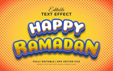 Happy ramadan 3d editable text effect with cartoon pop art theme