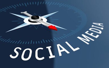 3D Compass Needle Points Social Media Text