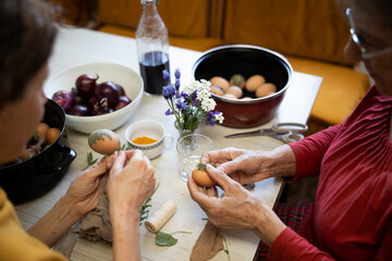 Close Up of Women Hands Painting Easter Eggs on Traditional Way