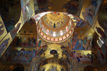 Fototapeta na wymiar Interior of Cathedral of the Resurrection of Christ in Podgorica, Montenegro