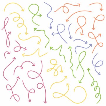 Color arrows on white background. Vector group of drawing arrow. Set of icons