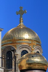 Fototapeta na wymiar Domes of the Cathedral in Varna (Bulgaria) against the sky