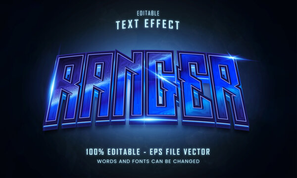 Blue ranger hero neon text style editable text effect Premium Vector
