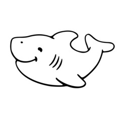 Kids coloring book of shark. Vector illustration outline drawing. Isolated line drawing cute cartoon animal printable clipart.