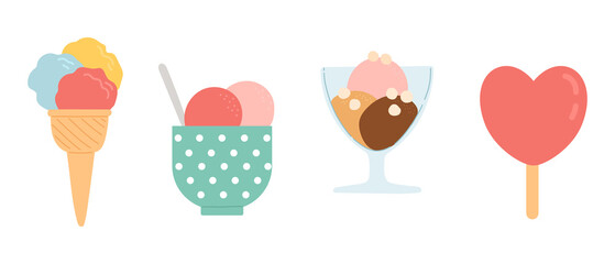 Summer set of ice cream, flat design, vector