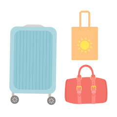Summer bag, set of suitcases flat design, vector