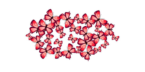 Fairy red butterflies abstract vector wallpaper. Summer cute moths. Fancy butterflies abstract dreamy illustration. Delicate wings insects graphic design. Nature beings.