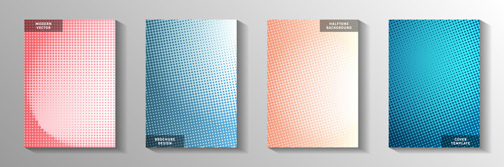 Minimal dot faded screen tone cover page templates vector series. Business catalog perforated