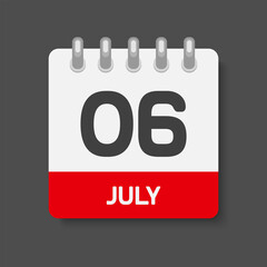 Icon day date 6 July, template calendar page