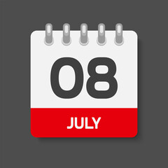 Icon day date 8 July, template calendar page