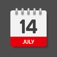 Icon day date 14 July, template calendar page