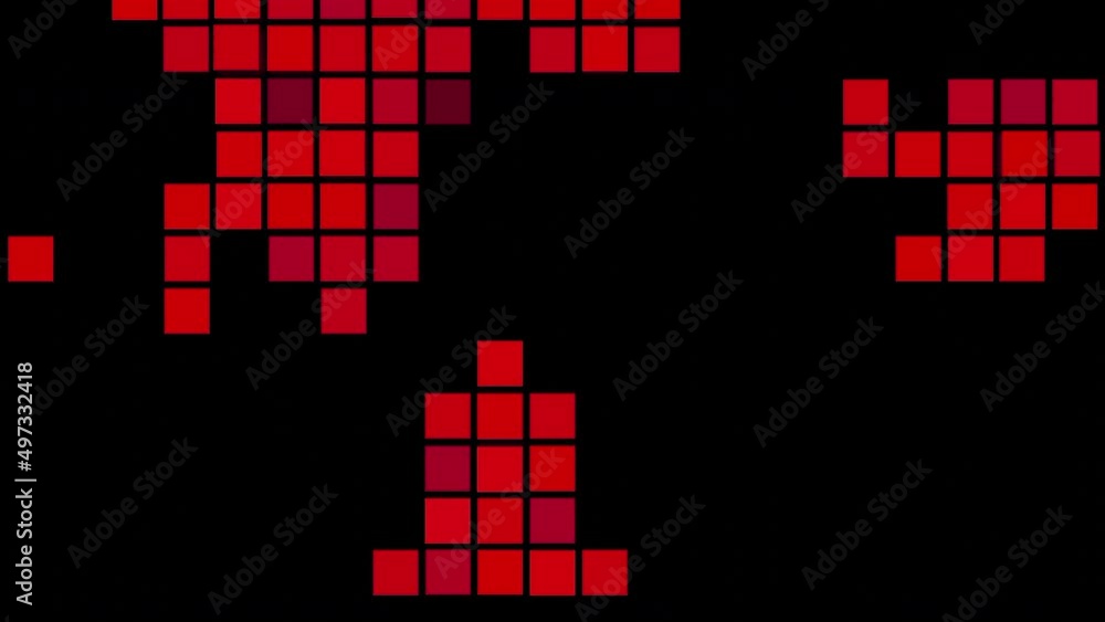 Poster retro background with moving mosaic squares on black background. design. colored squares randomly mo