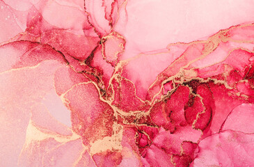 Alcohol ink modern fluid paint art background. Abstract pink and gold texture. Design wrapping...