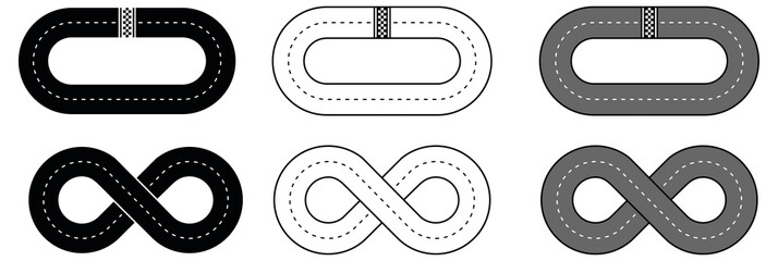 Car Race Track Circuit Clipart Set - Loop and Figure 8 - obrazy, fototapety, plakaty