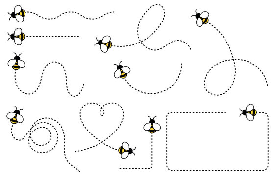 Flying Bee Path Clipart Set - Color
