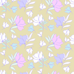 Fototapeta premium Vector seamless half-drop pattern, with leaves and flowers