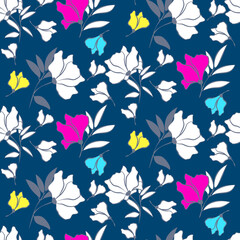 Fototapeta premium Vector seamless half-drop pattern, with leaves and flowers