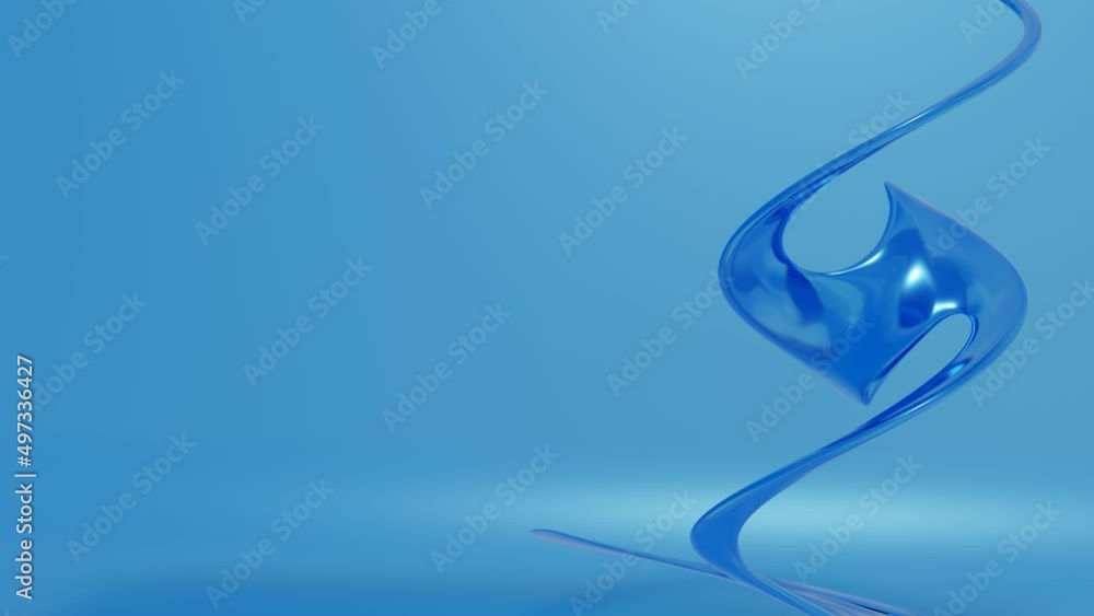 Poster abstract glossy blue figure with curves slowly rotates on a blue background. looped animation. 3d re