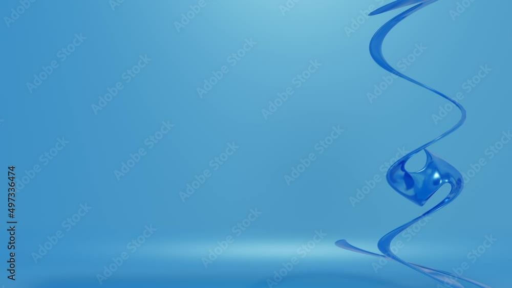 Poster abstract glossy blue figure with curves slowly rotates on a blue background. looped animation. 3d re