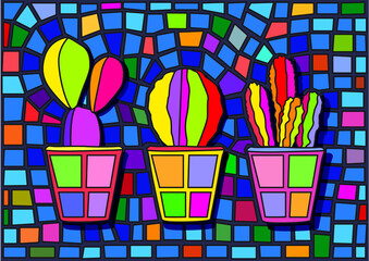 cactus colorful design moses stained glass and pattem background illustration vector
